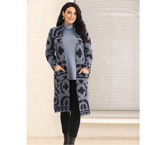 Vertigo Paris Blue and Black Patterned Cardigan